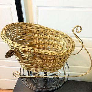 Old Gold Rattan and metal sled for Christmas decoration 23x13x13''